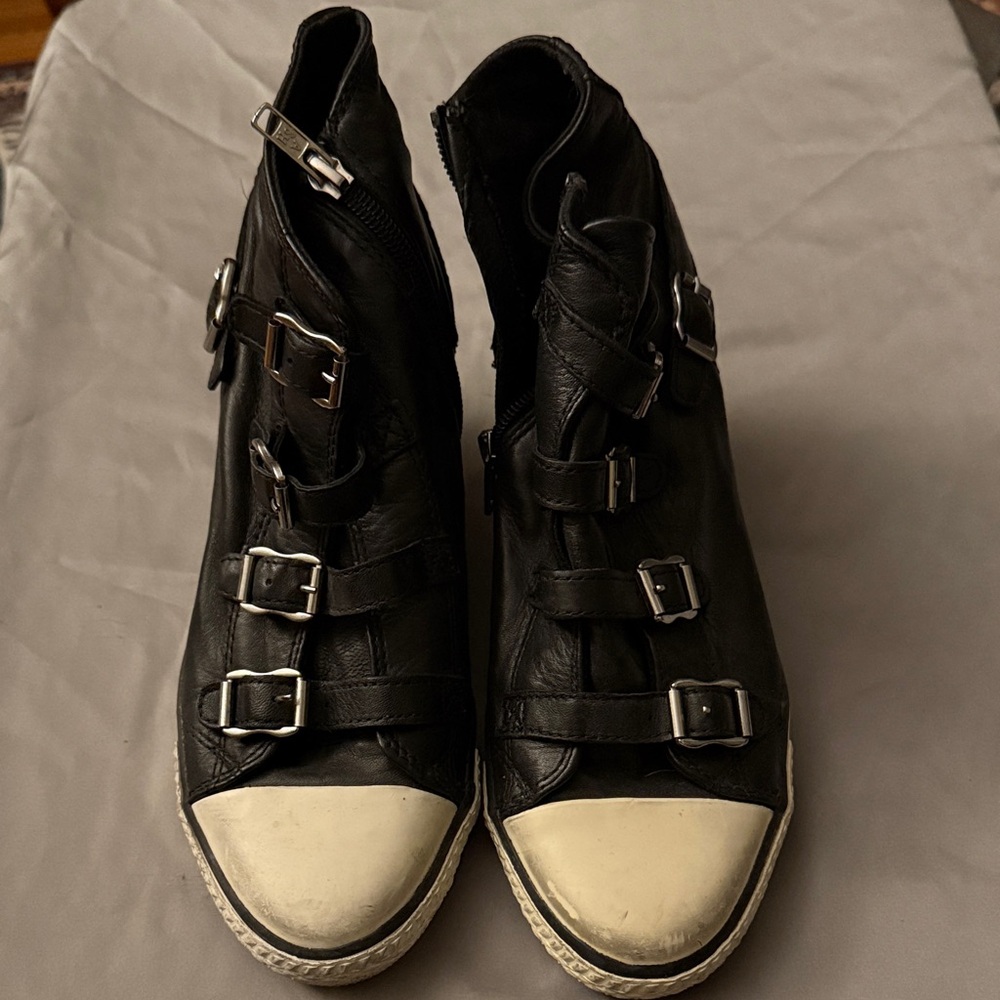 Ash Black and White Leather High-Top Sneakers